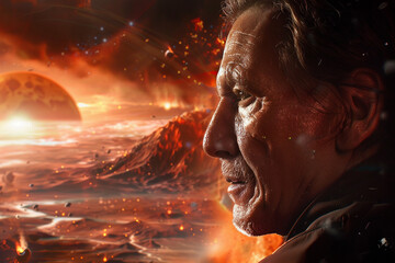 Poster - Ai generated image of human life on another planet space