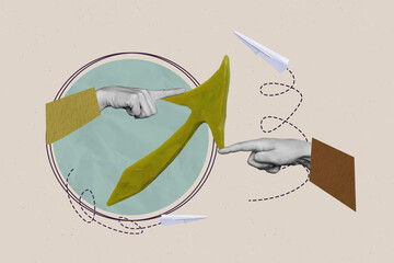 image art collage of hand gesture with arrows going up on pastel background