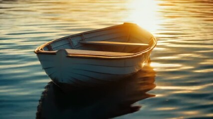 Poster - A small white boat floats peacefully on the surface of the water, surrounded by calm surroundings