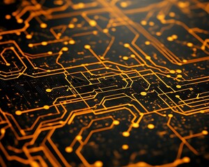 Aufkleber - Glowing orange circuit board with intricate and complex pathways rendered