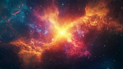 Poster - Vibrant nebula with fiery orange and magenta colors in deep space, cosmic explosion