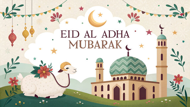 Vector of Eid Al Adha Mubarak for the celebration of Muslim community festival, Generative AI