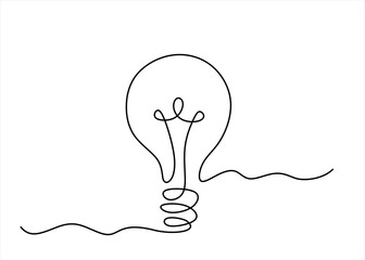Aufkleber - Hand drawn. Light bulb continuous one line drawing. Lightbulb in simple linear style. Idea, brainstorm concept. Vector illustration. Editable stroke