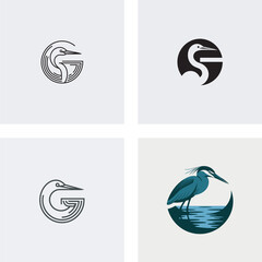 Poster - Elegant and modern heron bird logos in various styles for branding and design projects featuring minimalist concepts