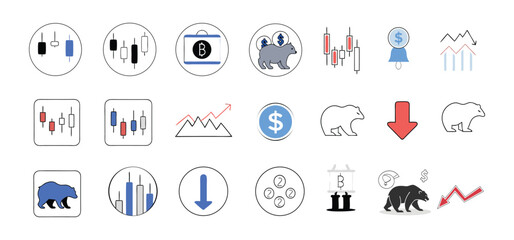Poster - Vector illustration of financial trading and bearish market indicators including chart patterns and symbols.