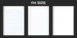 © VectForest - Three A4 size sheets display blank, lined, and margin paper templates for writing , Realistic blank lined paper sheet A4 format