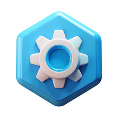 Poster - 3d rendering of a blue hexagon with a white gear icon representing settings and options