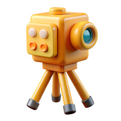 Poster - 3d rendering of a charming retro movie camera design with a plastic-style aesthetic icon isolated on a transparent background.