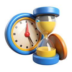 Poster - 3d rendering of a clock and hourglass time management concept icon on transparent background