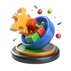 Aufkleber - 3d rendering of a colorful illustration of gear puzzle pieces and cubes isolated on transparent background
