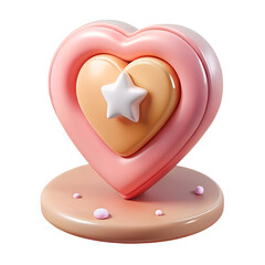Poster - 3d rendering of a layered pink heart with a star symbol as a plastic-style icon isolated on transparent background