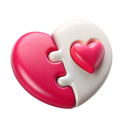 Poster - A 3d rendering of a pink and white heart shaped puzzle, representing love, partnership and connection.