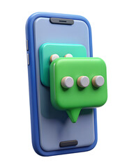 Poster - A modern 3d rendering of a smartphone with stylized speech bubbles indicating a plastic-style icon communication concept