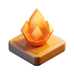 Poster - A vibrant 3d rendering of a geometric flame icon in a plastic-style design for digital applications.