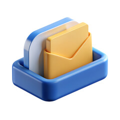 Poster - A vibrant 3d rendering of a plastic-style icon featuring stacked files and an envelope isolated on transparent background