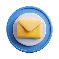 Poster - A vibrant 3d rendering of a yellow envelope icon within circular layered shapes representing communication.