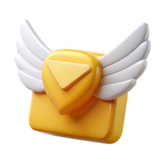 Poster - A vibrant 3d rendering showcasing a winged yellow envelope or mail icon perfect for modern digital communication and branding