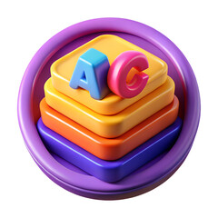 Poster - Colorful 3d rendered letters a and g atop vibrant stacked plastic-style shapes inside a purple container, ideal for education concepts