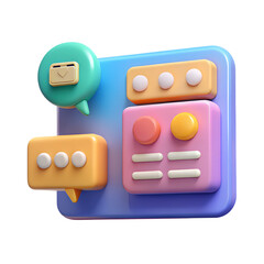 Poster - Creative and colorful 3d rendering of communication and interface design elements with smooth plastic-style visuals