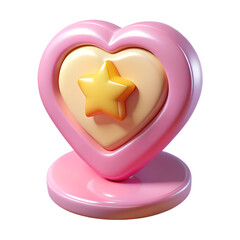Poster - Pink heart-shaped icon with a golden star element 3d rendering of a plastic-style symbol isolated on a transparent background.