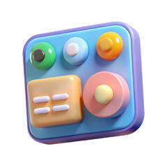 Leinwandbilder - Playful and colorful 3d rendering of an icon featuring buttons and shapes in a vibrant plastic-style design ideal for graphic projects