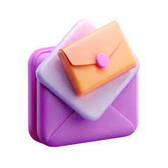 Poster - Three colorful 3d rendering plastic-style icons representing mail and email communication isolated on transparent background