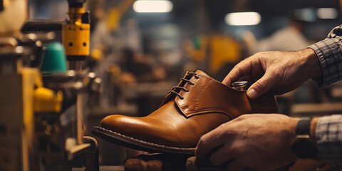 Poster - Artisan craftsman working on leather shoe details Generative AI