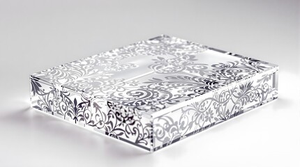 Poster - Elegant clear acrylic box adorned with intricate floral damask pattern design