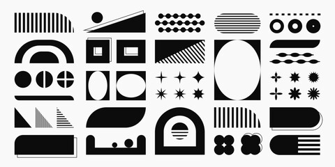 Poster - Bold brutal shapes and forms, set of retro stickers and geometric design elements. Vector abstract art, vintage figures and flat decorations.
