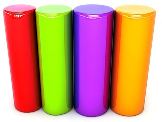 Poster - Four brightly colored cylindrical columns arranged closely together on a white surface