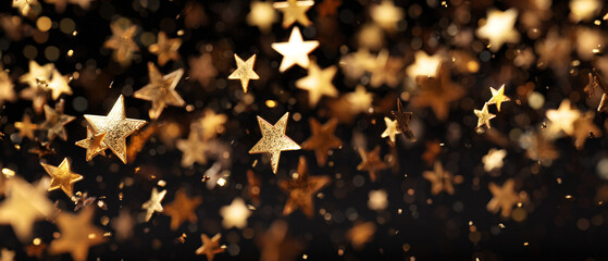 Poster - Golden stars falling dark background festive design luxury sparkle on transparent background night