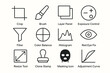 © Nataliia - Digital editing tools icons: crop, brush, layers, exposure, filter, balance, histogram, red eye, resize, clone, mask, adjustment