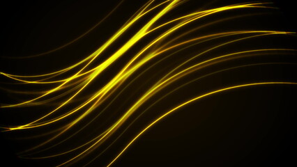 Poster - Bright yellow neon waves abstract technology background