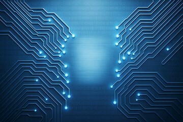 Aufkleber - Abstract digital circuit board background with glowing blue lines and binary code, symbolizing futuristic technology and data flow.