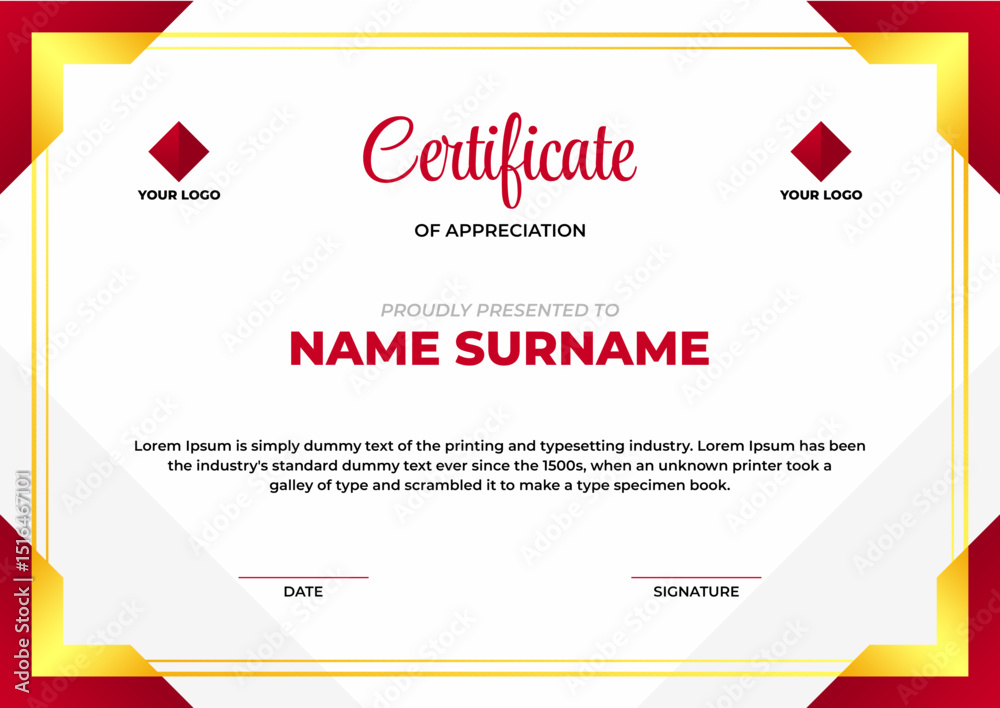 Modern Red and Gold Certificate of Appreciation Template Stock Vector ...