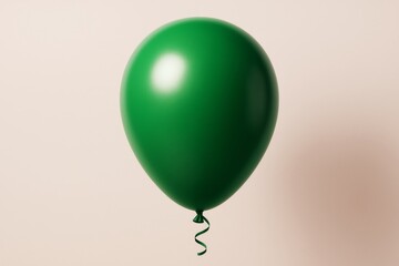 Poster - Green balloon floating with ribbon on light pastel background for design mockup or celebration template concept. Ai generative.
