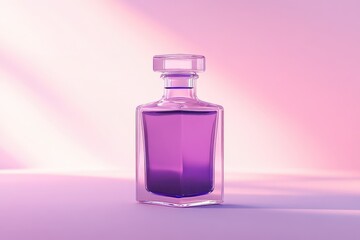 Poster - Purple perfume bottle on a pastel background.