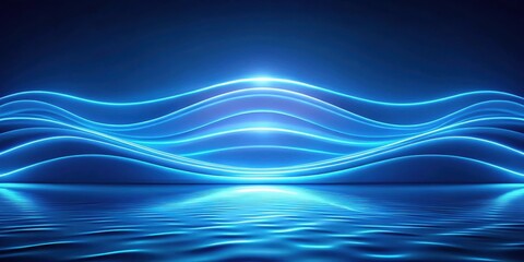 Poster - Abstract Blue Glowing Waves Reflecting on a Calm Surface, Creating a Serene and Futuristic Atmosphere