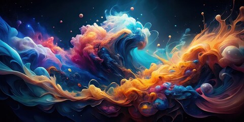 Poster - Abstract cosmic swirls of vibrant hues, a mesmerizing dance of color and light in a boundless expanse
