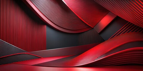 Poster - Abstract Red and Black Architectural Design Featuring Curving Lines and Geometric Patterns