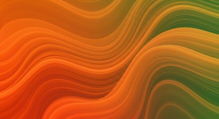 Poster - Abstract wavy background with orange and green gradient hues.  Smooth, flowing lines create a dynamic visual effect