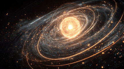 Poster - Abstract representation of a galaxy with a bright center radiating energy and light in the cosmos