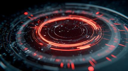 Poster - Abstract technological interface with glowing red lines in a dark environment creating a modern background