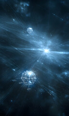 Poster - Cosmic network a stunning visual display of interconnectedness in a celestial expanse of deep blue light where digital worlds collide in a futuristic space