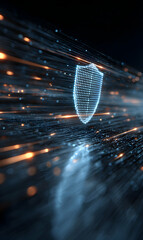Poster - Cybersecurity digital shield protects data flow online security technology internet connection conceptual background illustration
