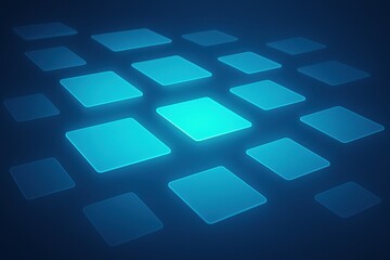 Poster - This digital abstract panel symbolizes business strategy and decision-making through glowing data tiles that inspire innovation and foster efficient growth