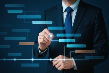 Poster - A business professional uses strategic decision-making and workflow management to drive project growth and improve efficiency with advanced planning tools