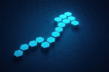 Poster - A glowing hexagonal grid visually represents strategy and decision-making illustrating business growth and innovation through a rising arrow