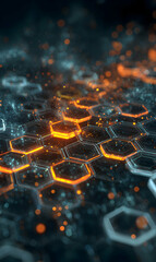 Poster - Abstract futuristic technology background featuring glowing hexagonal shapes creating a digital network or connection concept