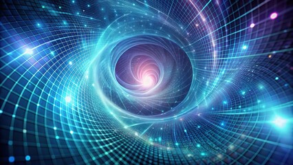 Aufkleber - Abstract swirling vortex of interconnected nodes and energy streams, a digital landscape of flowing data and luminous connections.